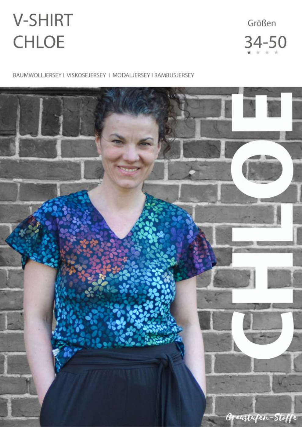 PDF-Schnittmuster V-Shirt Chloe / Shirt mit Rüsche und V-Ausschnitt 34-50